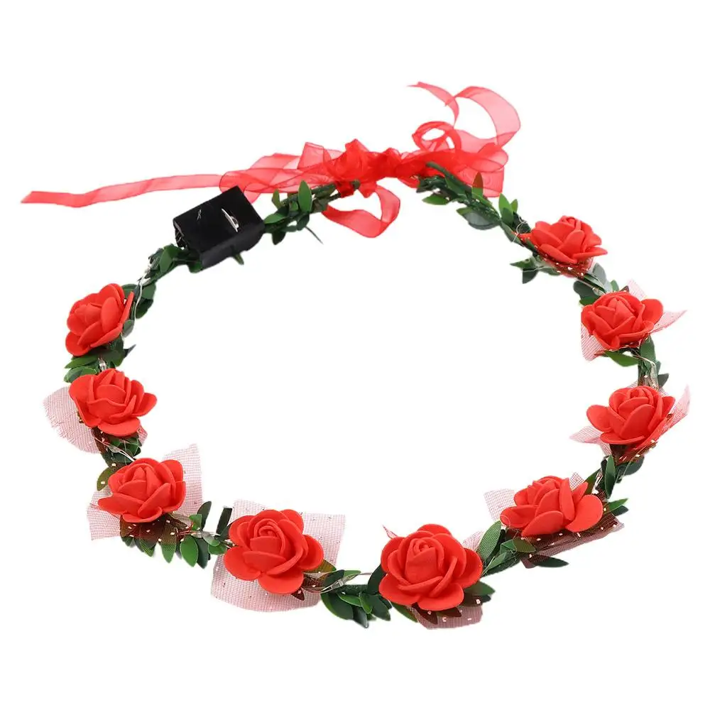 Elegant For Girls Headwear Foam Party Rose Flower Women Headwear Crown Flower Headband Wreath Decoration LED Light Garland