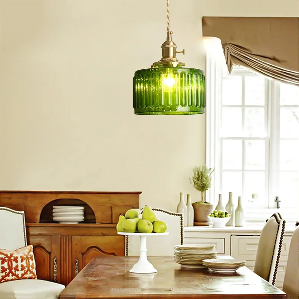 Led Crystal Pendant Light Green Chandelier Modern Hanging Ceiling Lamp Fixture Aisle Dining Room Kitchen Island Retro Home Decor