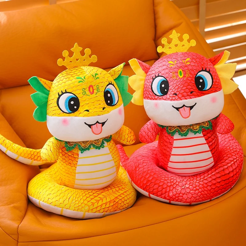 2025 Chinese New Year Mascot Traditional Cartoon Snake Plush Doll Pendant Yellow Green Red Snake Python Plush Toy Home Decor