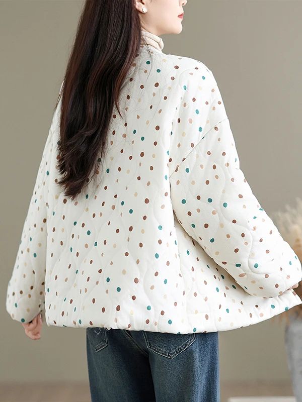   À pois Ultra doux ample femmes coton Jaet mignon Anti-âge coréen Sle trajet Thiened Long Sve rond Ne