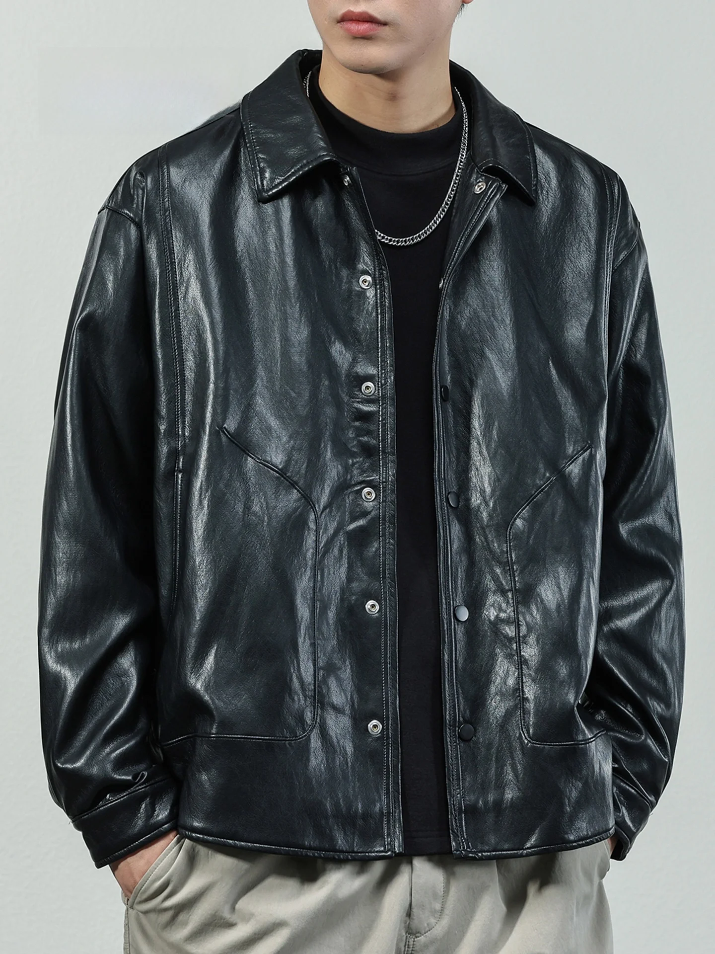 

Bla из искусственной кожи irt Jaet Свободный крой Повседневный мужской модный бренд HAOZHI Ветрозащитный теплый длинный воротник без меха