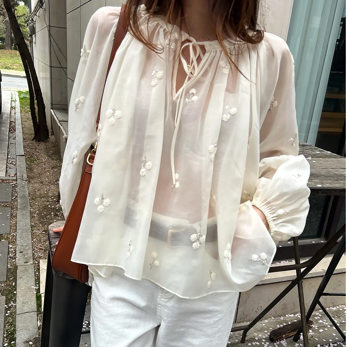 

Женский шифоновый топ, лето 2023, новый дизайн, тонкий солнцезащитный топ с тяжелой вышивкой, праздничный длинный свек, круглый Ne