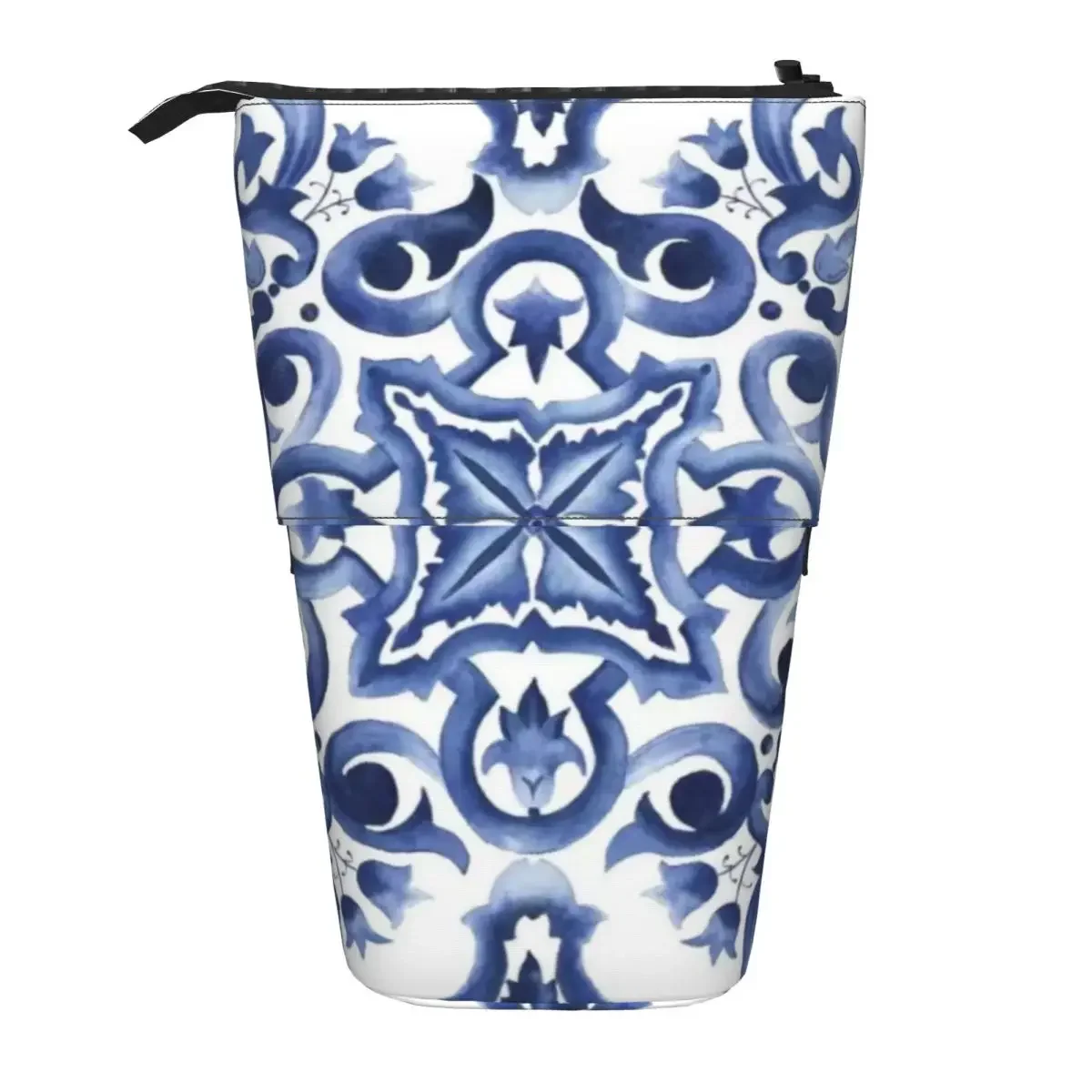 Blue Ornate Floral Mediterranean Sicilian Tile Reversible Pencil Case Pencil Pouch StoragePencil Bag for Kids Gifts