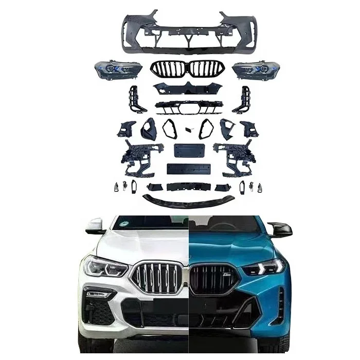 

Новейший обновленный бампер для Bmw X6 G06 F96 2019 2020 2021 2023, старый для нового 2024, передний бампер, фара