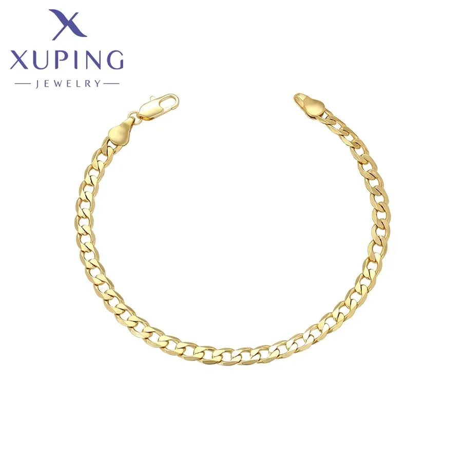 Bransoletka Xuping Jewelry, bez kamieni, 21 cm, styl etniczny, złoty kolor, bransoletka na rękę dla kobiet i mężczyzn, modna, prosta, prezent X000794953