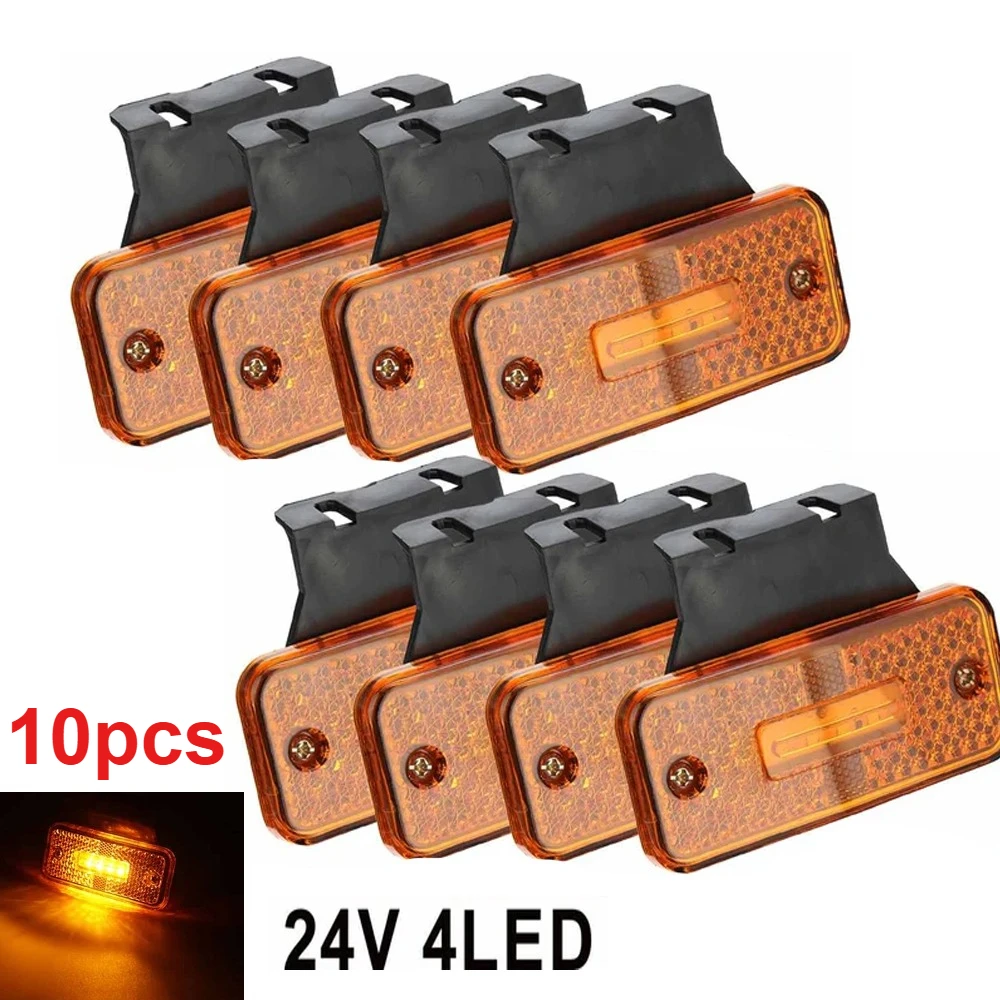 

10pcs 24V 4 LED Car Truck Side Marker Light Bracket Turn Signal Clearance External Warning Tail Lamp Trailer Lorry Caravan Amber