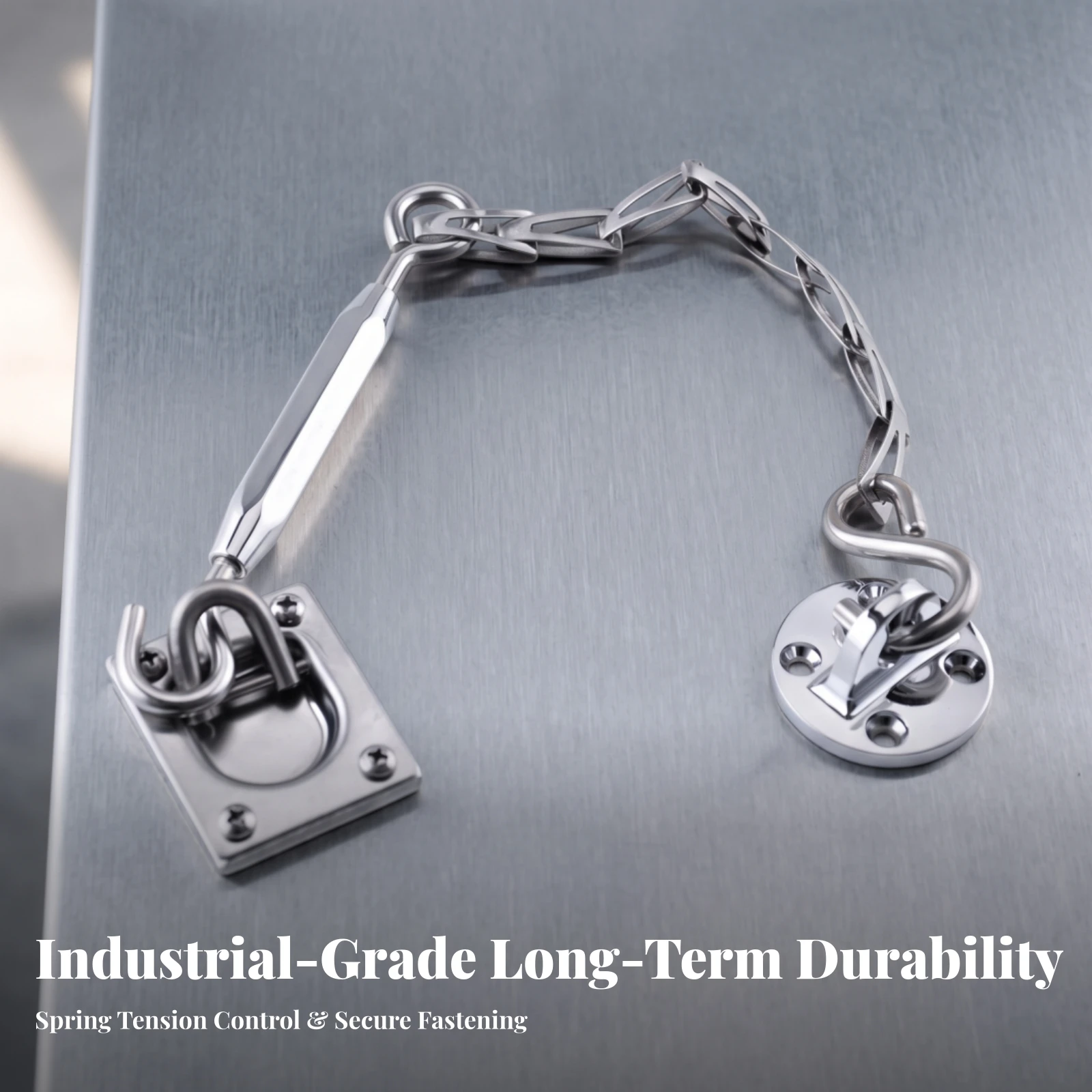 Spring Hook with Square Base Heavy Duty Stainless Steel Hook Assembly Hardware Polished Sturdy for Boat Owners, Boats, Yachts