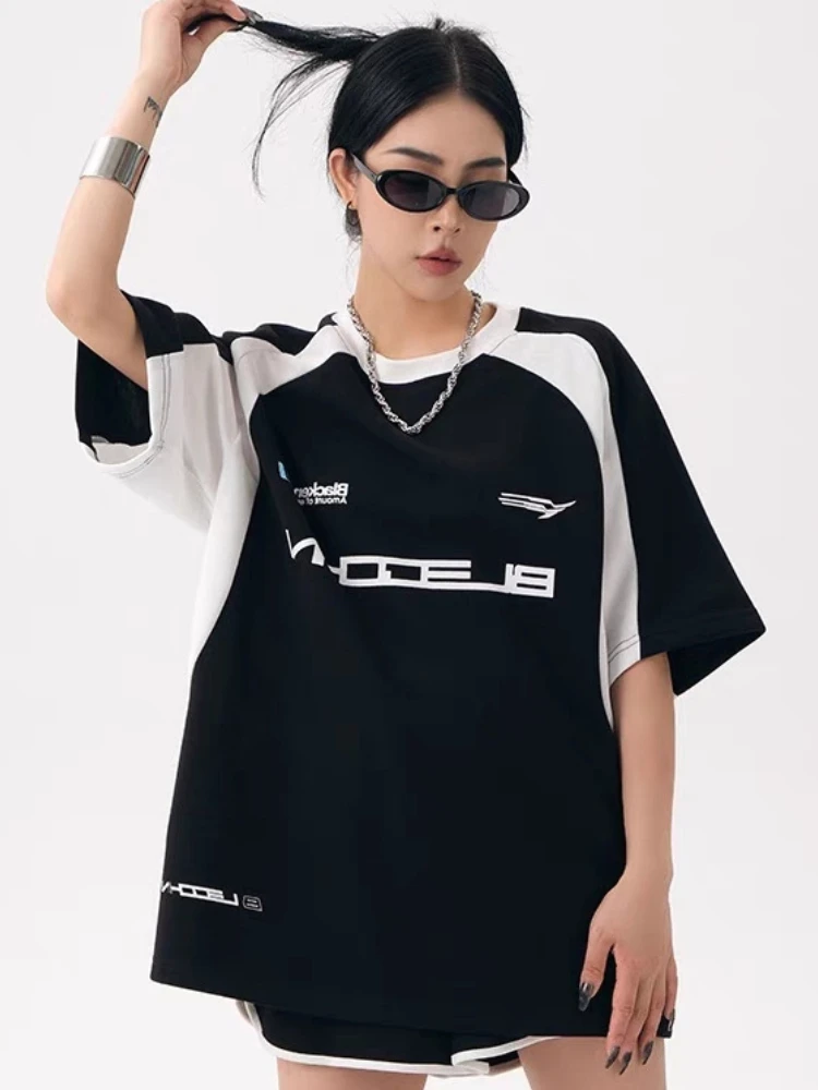 Y2K Vintage Oversized T Shirt Women Streetwear Short Sleeve Top Kpop Graphic Tees Summer Hippie Korean Fashion Black T-shirts