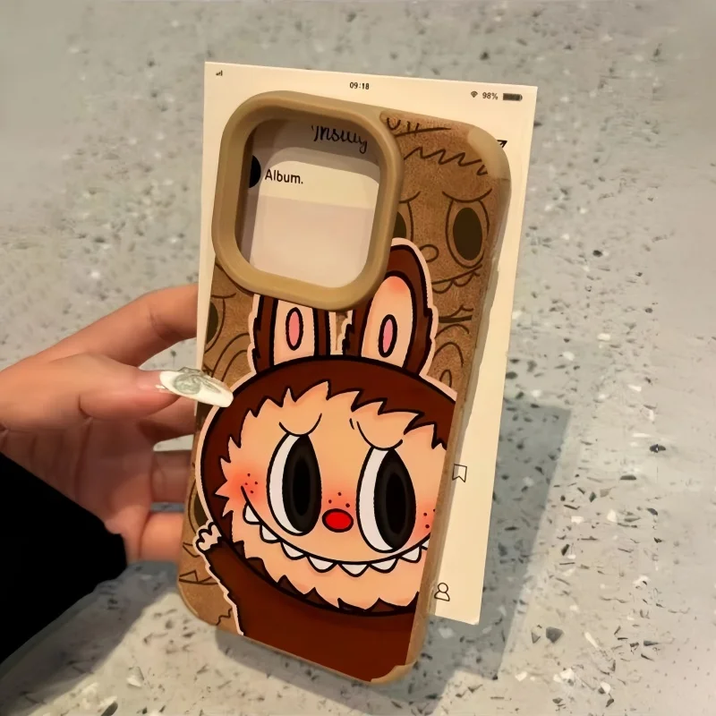 Big Face Labubu Phone Case Anime Peripheral Phone Case Decoration Suitable For Iphone 16/15 Promax Suede Phone Case Soft Shell