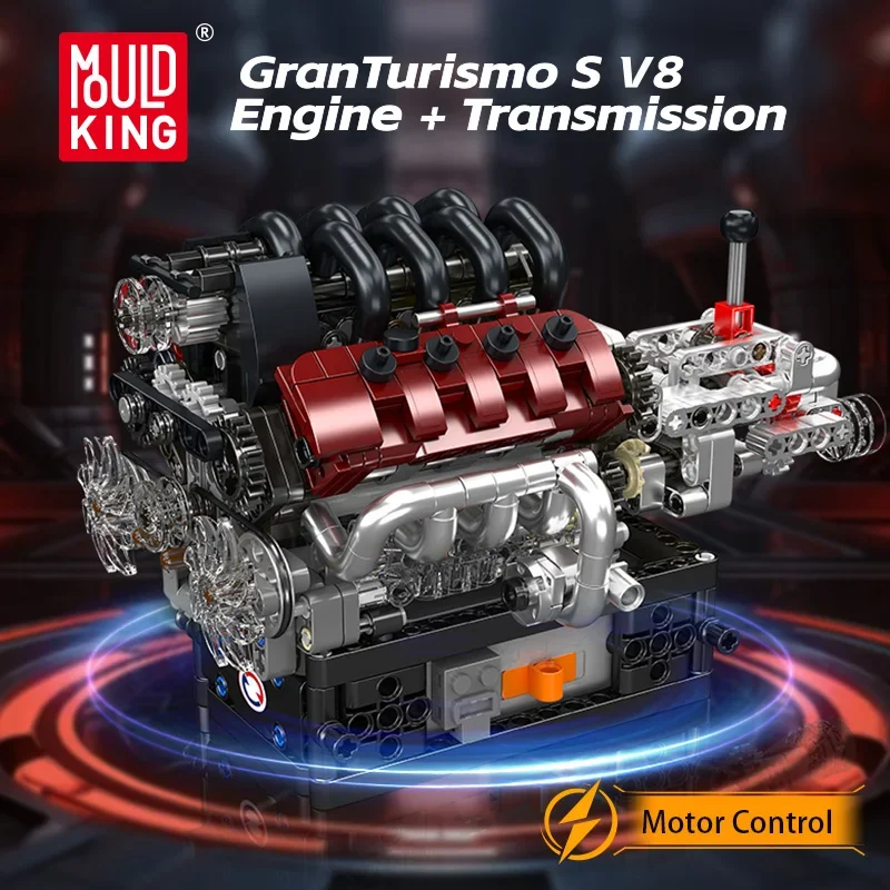 Mould King 10227 Technisches Automotorspielzeug Der motorisierte V8-Motor + Getriebe-Baustein-Ziegel-Set für Kinder, Weihnachtsgeschenk