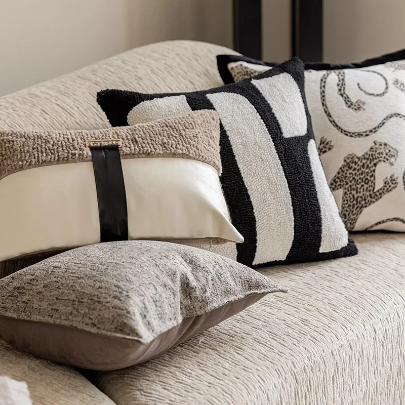 Modern simple black and white pillow cover living room sofa high-end backrest model room leopard jacquard cushion cover
