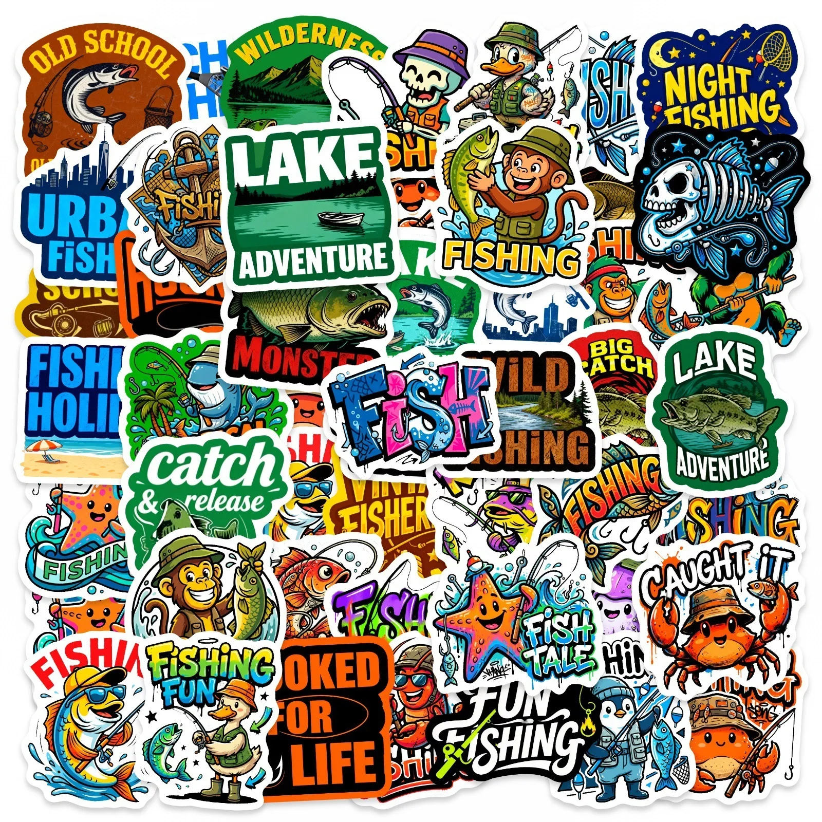 50/100 Pcs Fishing Enthusiast Funny Cartoon Stickers Waterproof Durable DIY for Phone Laptop Suitcase Car Helmet Bucket Fridge