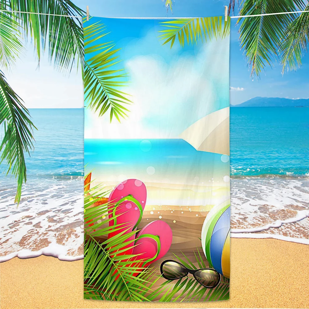 

Пляжное полотенце с пляжным узором, тонкая быстросохнущая микрофибра с цифровой печатью, легкая для плавания, йоги, путешествий, тренажерного зала, подарка