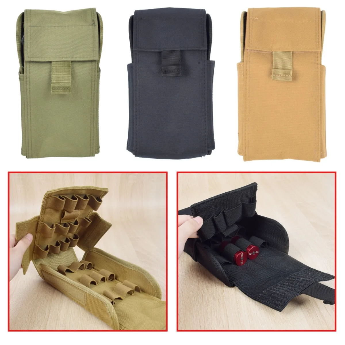 Tactical 12 Gauge Shotshell Pouch Fit Molle 25 Rounds Ammo Storage Waist Bag for CS Outdoor Hunting Tactical Gear Accessory
