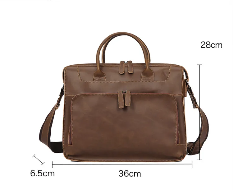 Men's Handbag Portable Laptop Briefcase Travel Shoulder Bag Computer Diagonal Bags Fashion Retro Casual Crazy Horse PU Leather