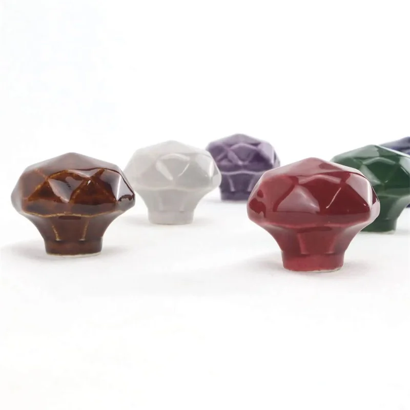 Cute Single-hole Drawer Handle Ceramic Round Diamond Furniture Cabinet Door Handles Wardrobe Closet Pulls For Children's Room
