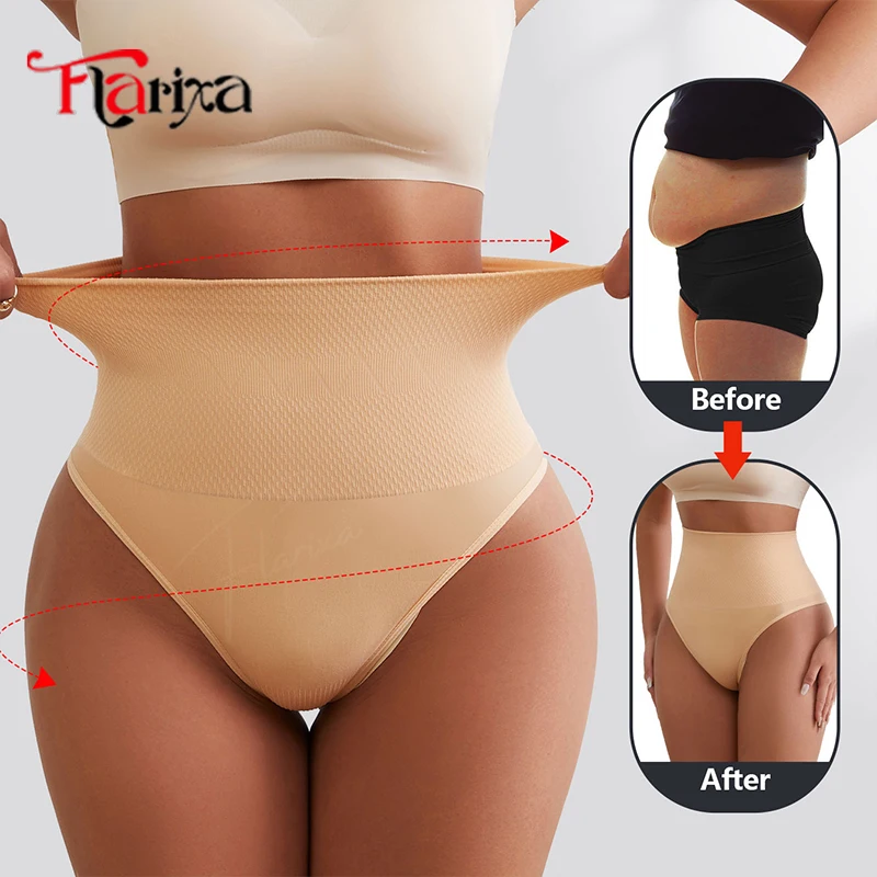 Flarixa High Waist Slimming Control Shapewear Thongs Seamless Tummy Shaper Underwear for Women Belly Shaping Panties Faja