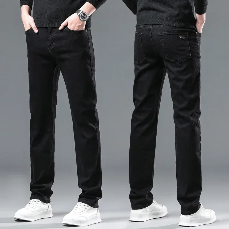 Wthinlee Men Brushed  Fashion Winter Jeans Men Slim Fit Stretch Thick Velvet Pants Warm Jeans Casual Fleece Trousers Male