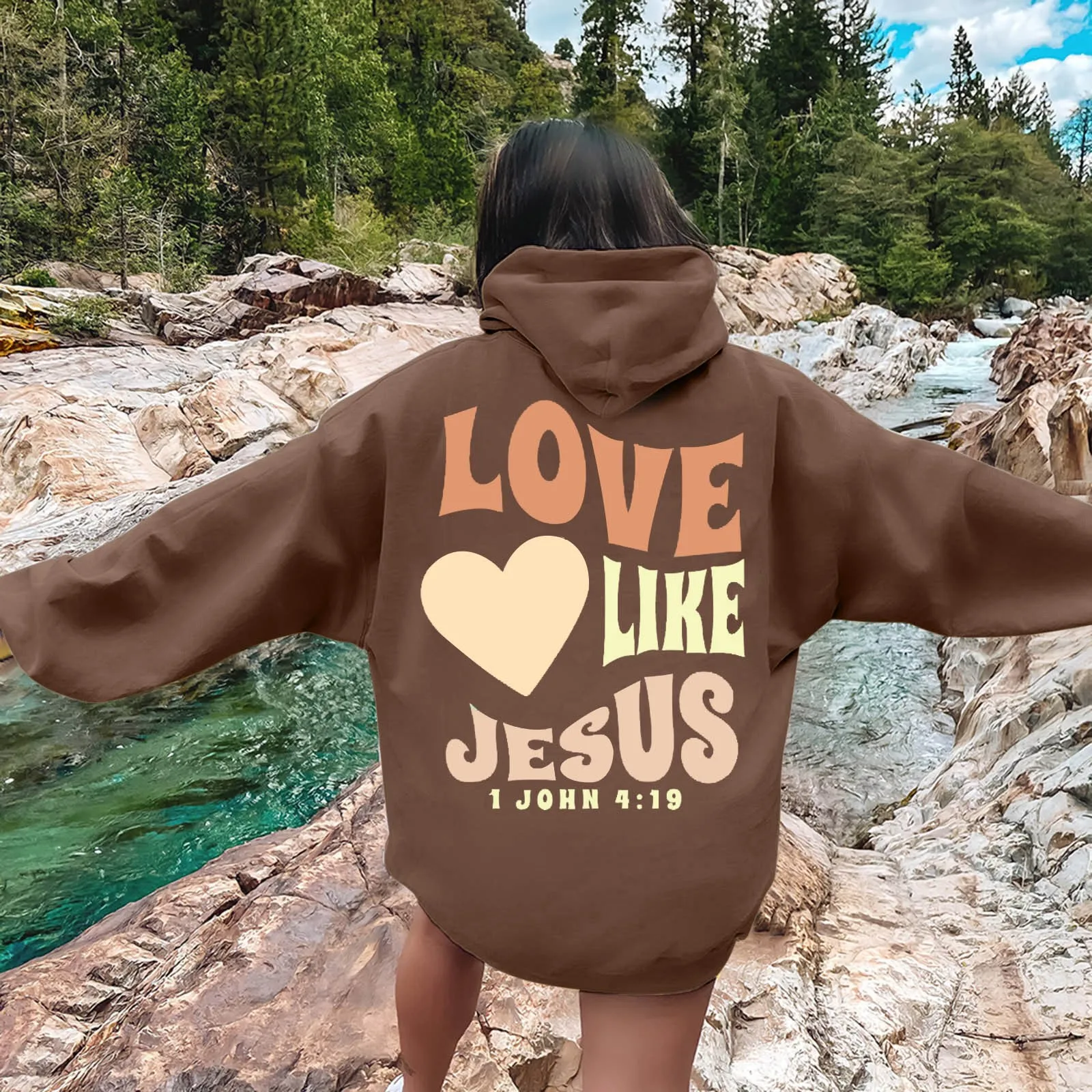 Love Like Jesus Letter Print Christian Hoodie for Women Casual Comfortable Warm Tops Oversize Sweatshirt Trend Female Clothes