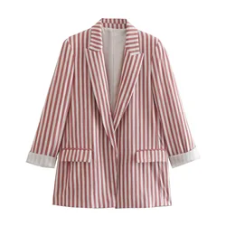 Tesco Vintage Striped Women Suit Blazer Basic Style Coat For Autumn Wear Fashion Jacket With Pockets For Professional Female