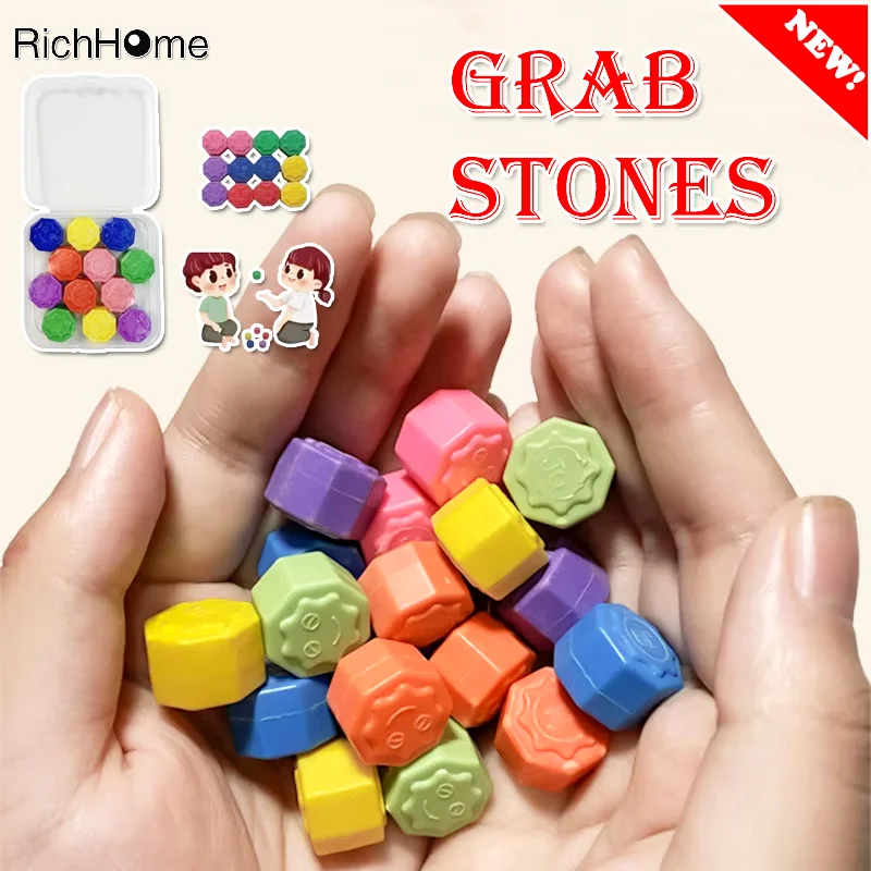 12pcs/set Grab Stones Upgraded Korea Traditional Play Game Gonggi Jack Stone Pebbles Set Exercise Colorful Fun Stress Relief Toy