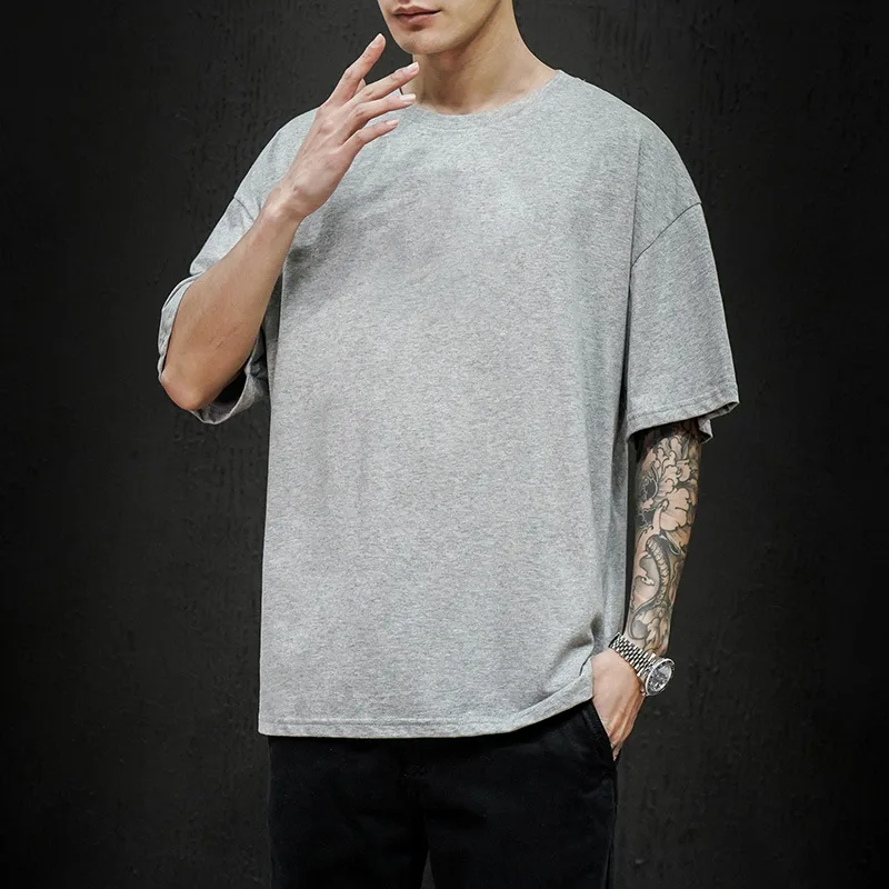 Baumwolle Sommer männer T Shirt Solide T Shirt Herren Übergroßen Fünf Hälfte Kurzarm Casual Baumwolle Herren Streetwear Dünne tees Top