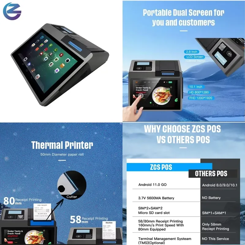 POS-терминал Z100: Кассовый аппарат Android с двумя сенсорными экранами и функцией оплаты картами (другое финансовое оборудование)