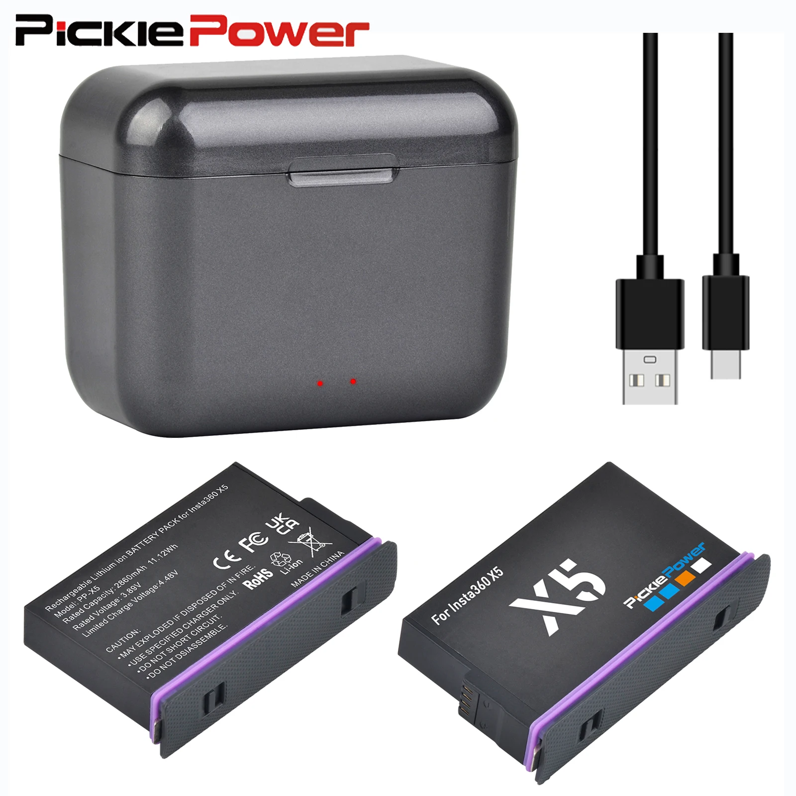 بطارية بديلة 2860 مللي أمبير في الساعة لـ Insta360 X5، صندوق شاحن سريع لملحقات كاميرا الحركة Insta 360 X5