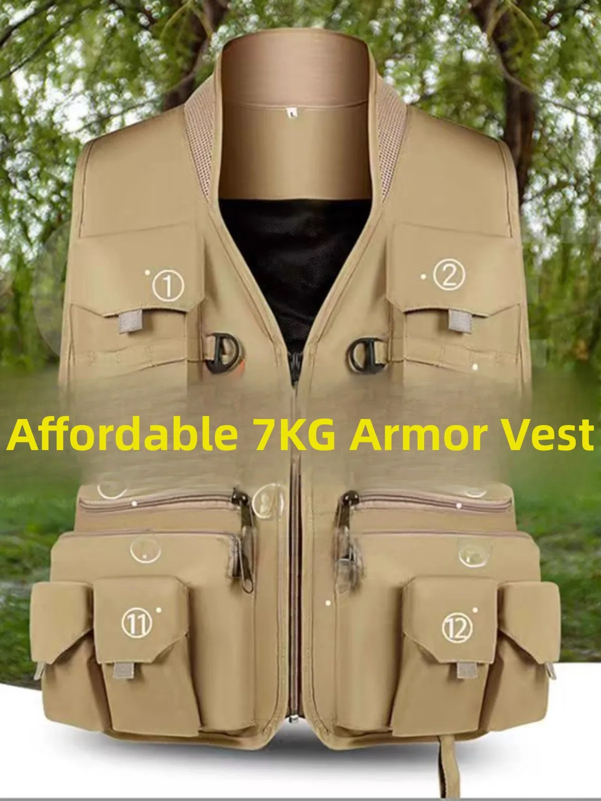 

Outdoor Tactical Running Fiing Vest ex Multi-ket Hiking Photoaphy Workwear Loose Fit Polyester V-Ne Zipper Closure