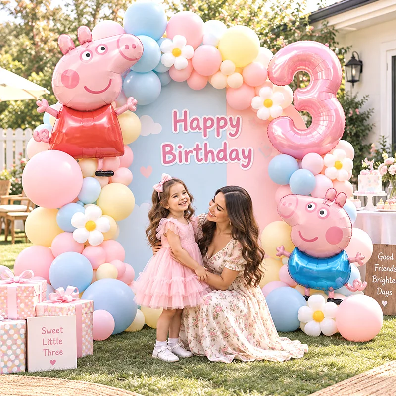 Peppa Pig Ballons Geburtstagsparty-Dekorationen für Kinder Mädchen Cartoon-Ballon-Set Geburtstagsfeier Party-Zubehör