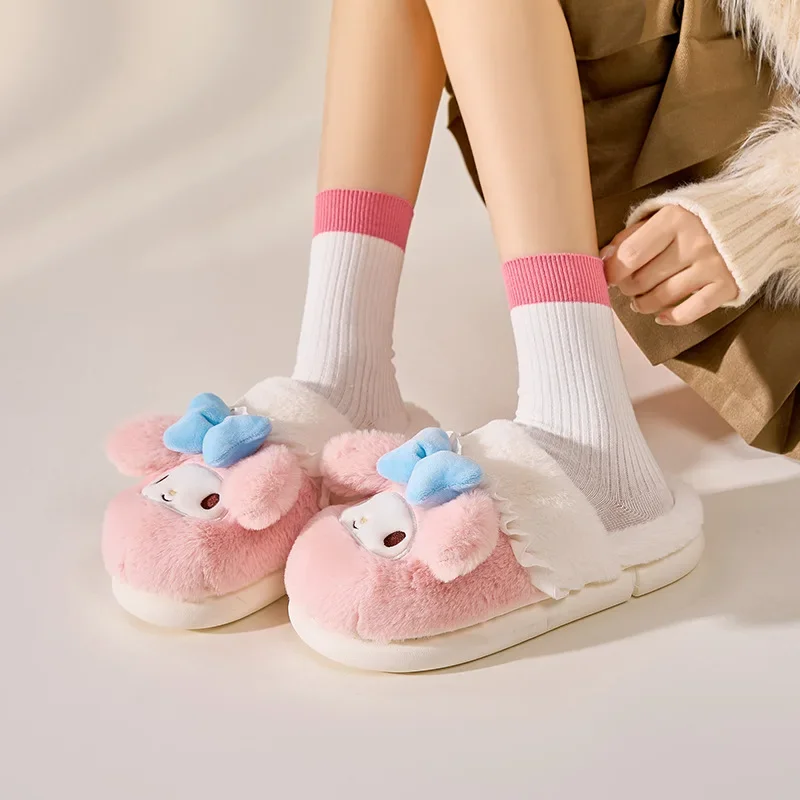 Cartoon Sanrio cute Hello Kitty winter thick-soled height-increasing cotton slippers Kuromi My melody warm plus velvet slippers