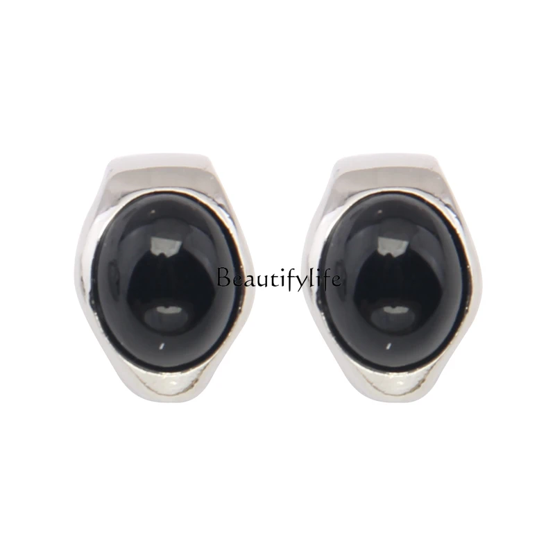 

Vintage oval black agate egg stud earrings fashion temperament earrings