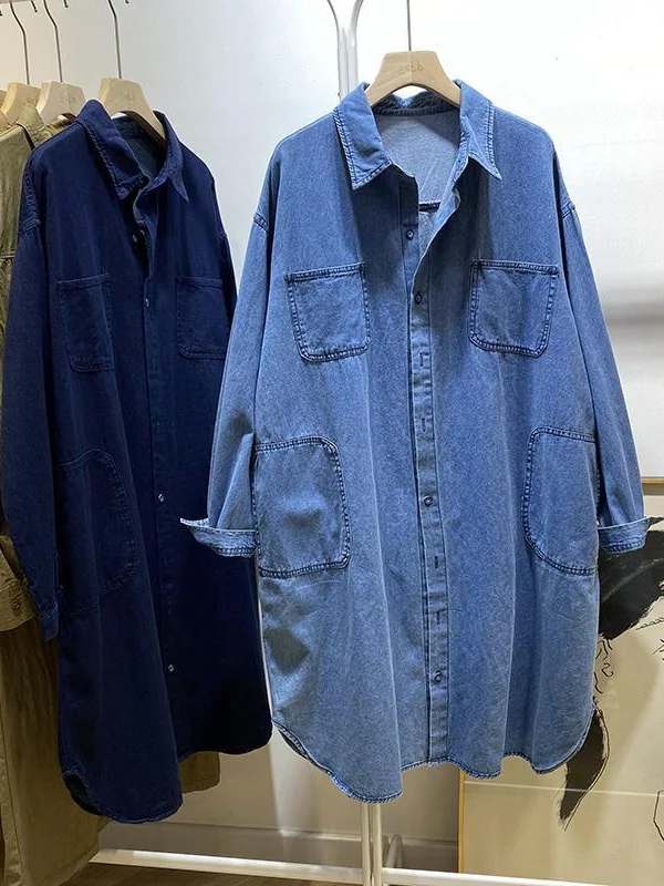 

Свободный крой Long Sve Ne Denim irt, женская осенняя корейская одежда, большой размер 23, модная верхняя одежда Pou Jaet