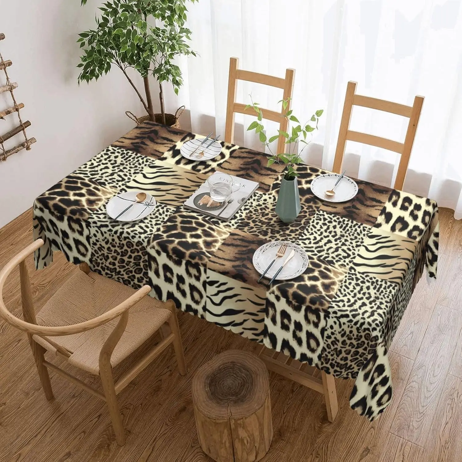 Animal Skin Print Rectangle Tablecloth for Table Decor Washable Leopard Farmhouse Kitchen Dining Table Cloth Holiday Party Decor