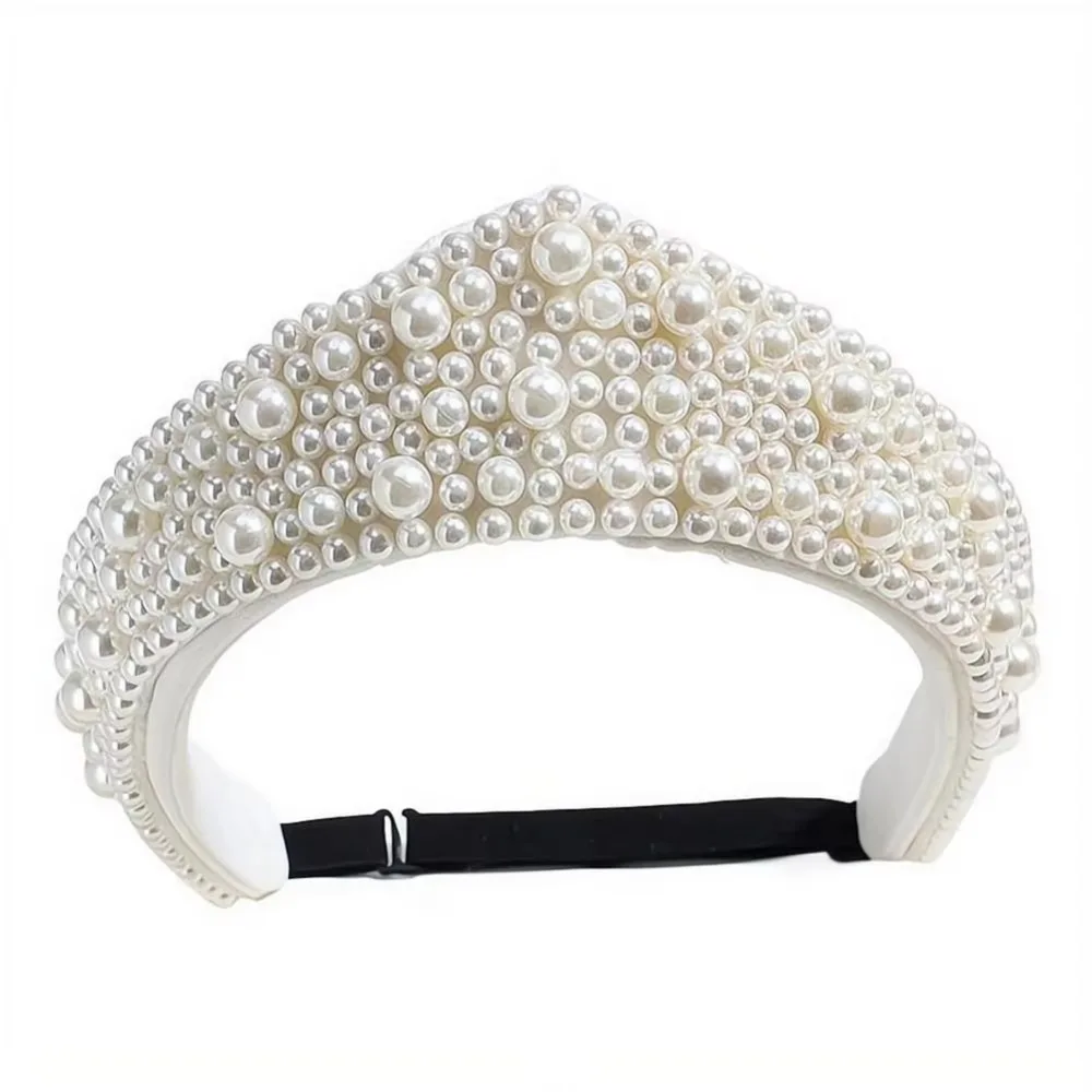 Retro Elastic Straps Pearl Headband Faux Pearls Rhinestone Rhinestone Hair Band Wide Edge Baroque Women Hair Jewelry Party
