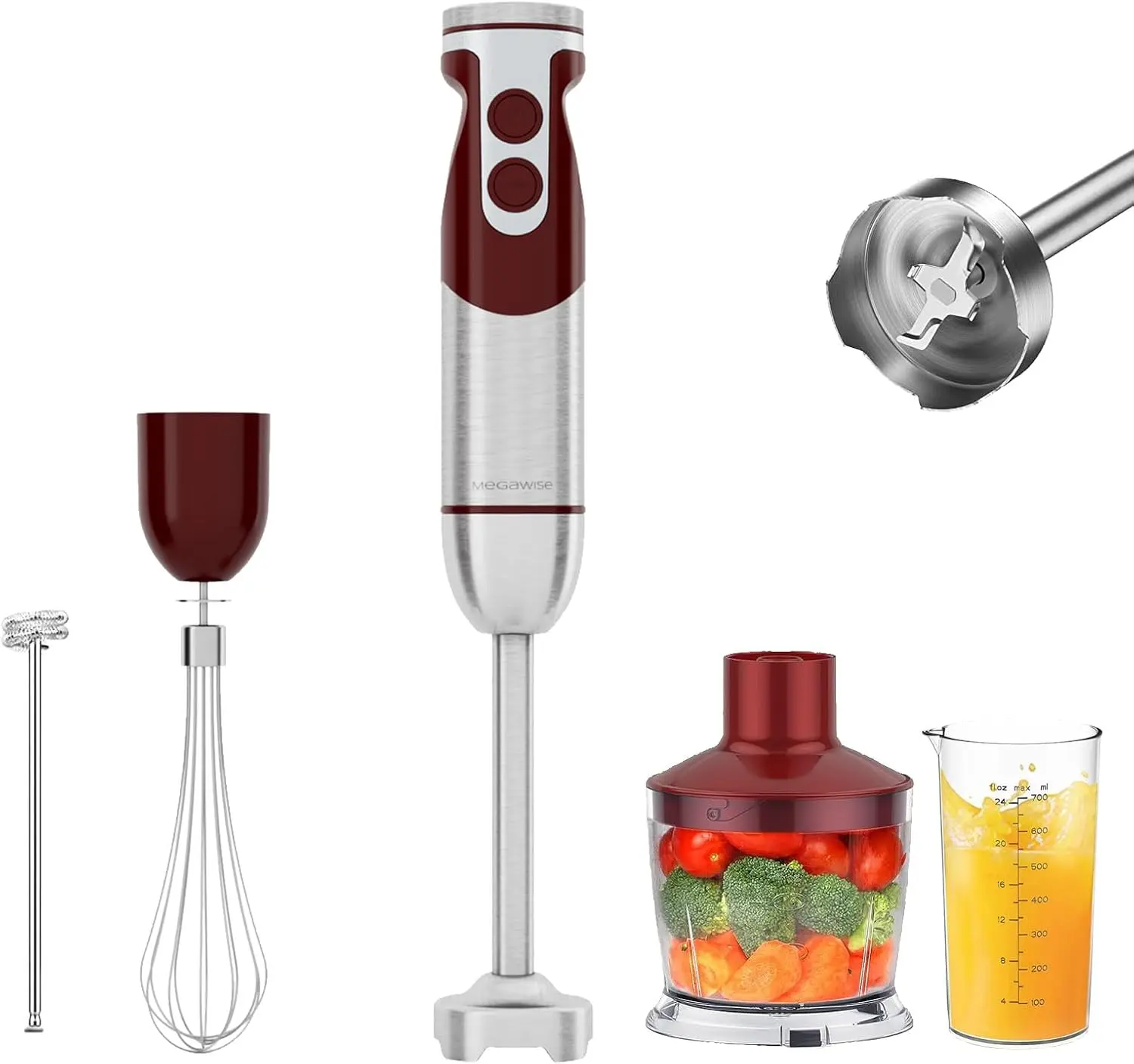 

5-in-1 Immersion Hand Blender Set, 400W, Stainless Steel, Variable Speed, Includes Chopper, Whisk, Frother, Beaker for Soups