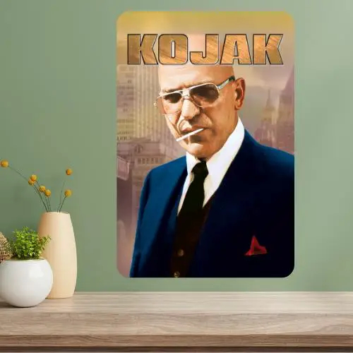 Letrero metálico con diseño de la serie de televisión clásica Kojak