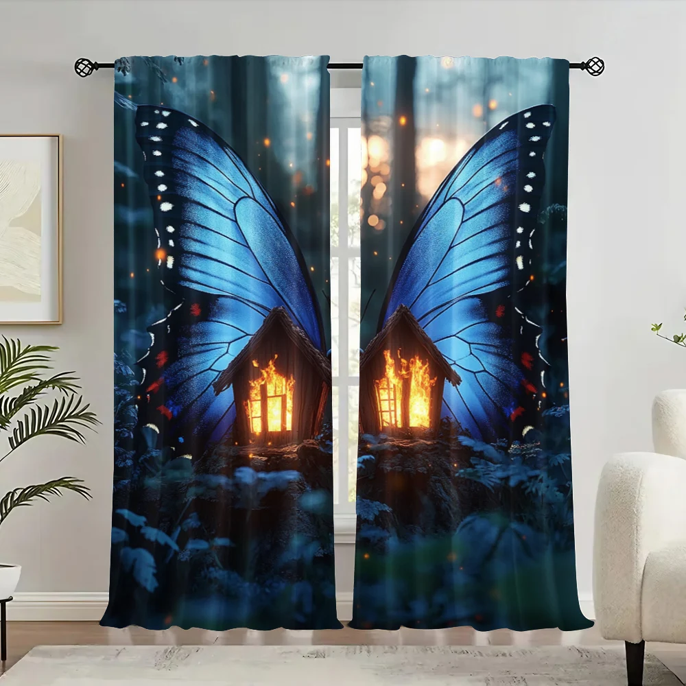 

2pc, Scene Curtain Forest butterfly Light Filter Wall Decor Use for Holiday Parties, Home Decor