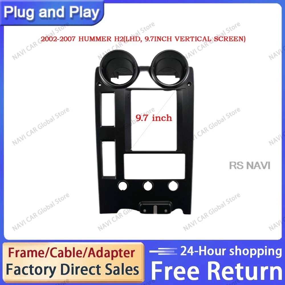 NAVI 2 Din Car Frame Fascia Tesla Style Android Radio Audio Dash Fitting Panel Kit 9.7 inch For 2002 - 2007 HUMMER H2