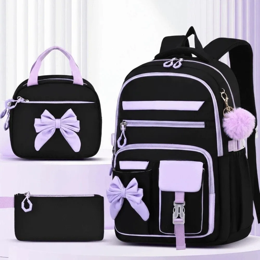 

Daypack Three-piece School Bag Set Casual with Pen Bag Large Capacity Backpack with Lunch Bag Fixed Webbing Students School Bag