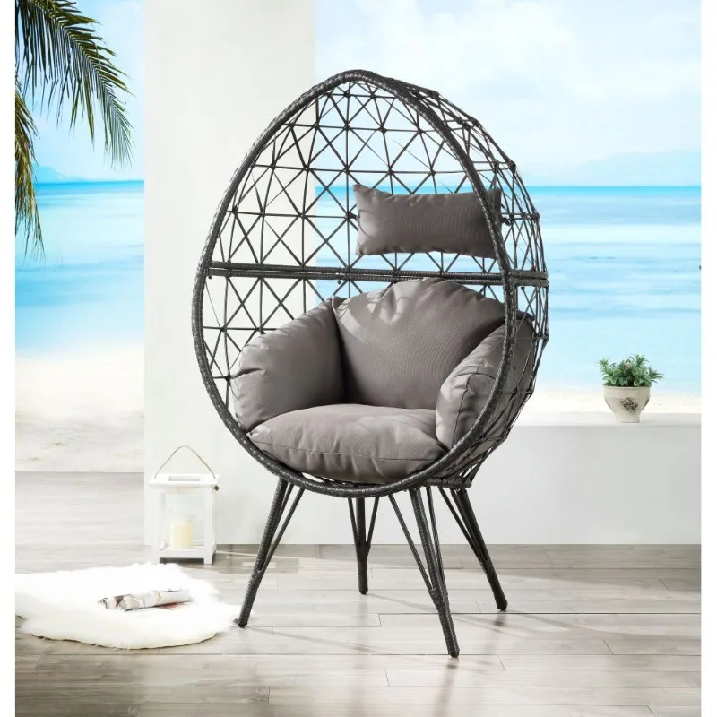 

Black Egg Shaped Rattan Hanging Chair with Cushion Modern Lounge Chair for Outdoor Indoor Patio Balcony Living Room