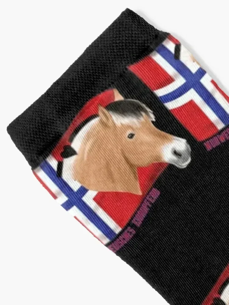 Norwegian fjord horse with flag for dark surfaces Socks kawaii winter thermal Socks Ladies Men's