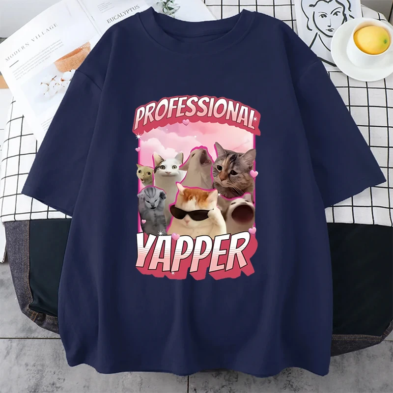 Professional Yapper Meme Cat Funny T-Shirt Men Woman Fashion Vintage Short SleeveTShirt 100% Cotton harajuku Comfort T-shirts