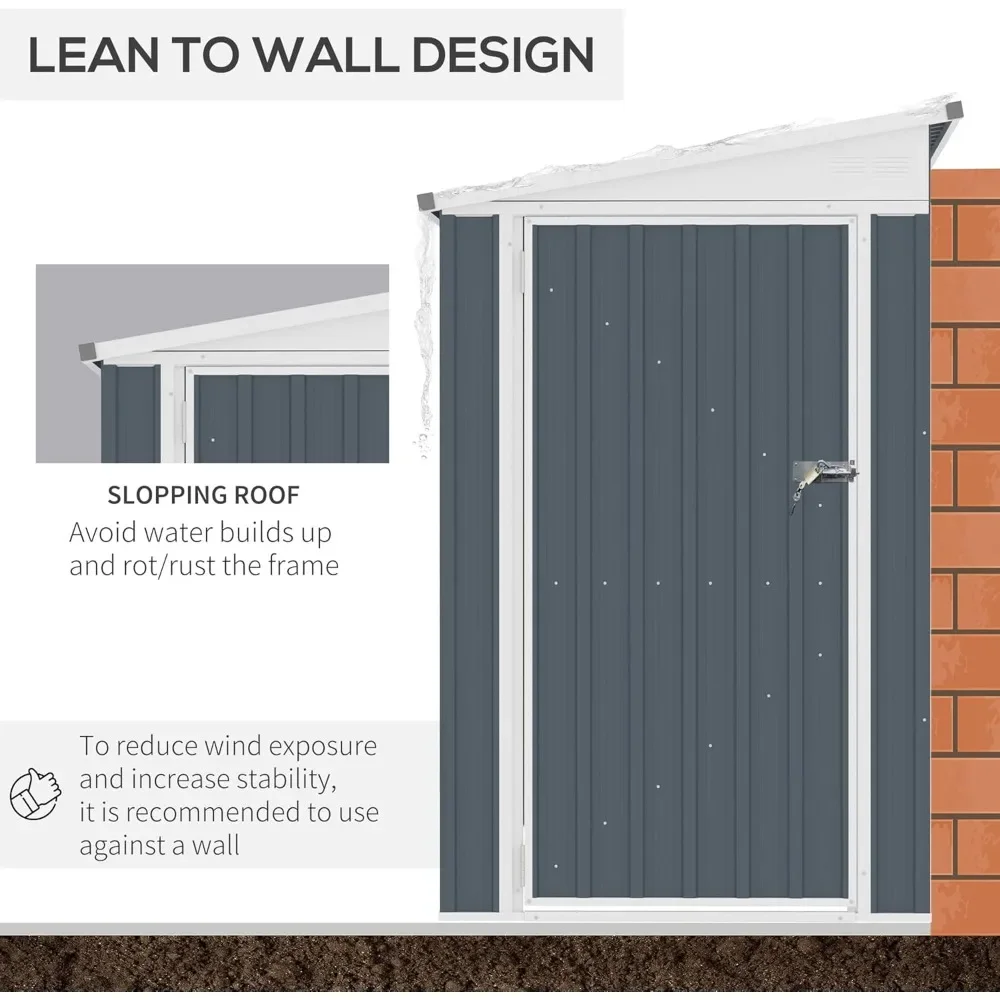 

Металлический уличный сарай для хранения, наклонный сарай, садовый сарай для инструментов с запираемой дверью и 2 вентиляционными отверстиями