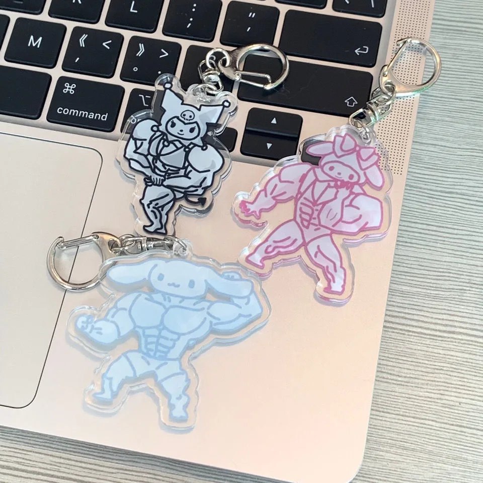 Kuromi Mymelody Cinnamoroll Anime Cartoon Muscle Keychain Fitness Macho Bag Pendant Keychain PVC Model Children Toys Gift