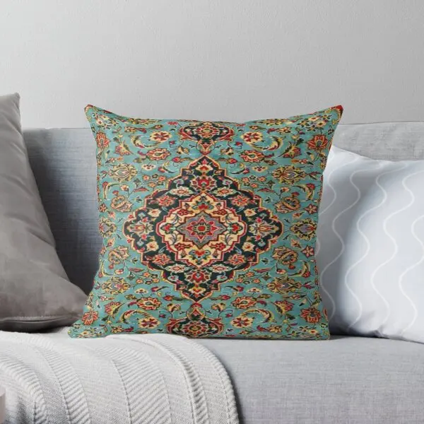 Oriental Rugs Geometric Pattern Blue And  Printing Throw Pillow Cover Square Office Car Sofa Pillows not include One Side