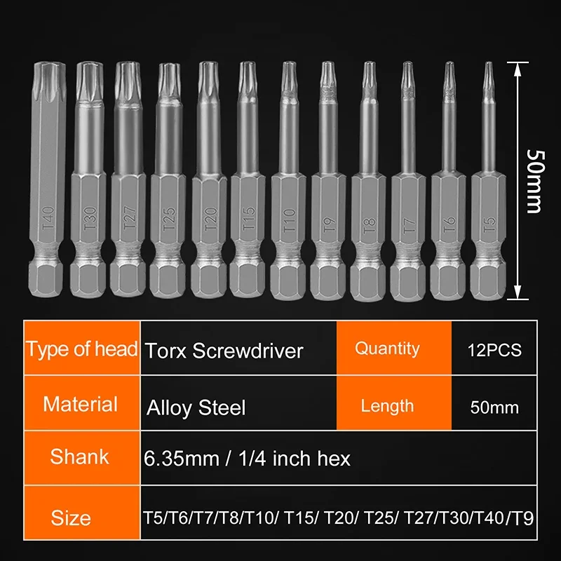 High Quality S2 Steel Torx Head Screwdriver Bit Set Magnetic Tip Security Torx Bit Torx Head Drill Bit with Hole