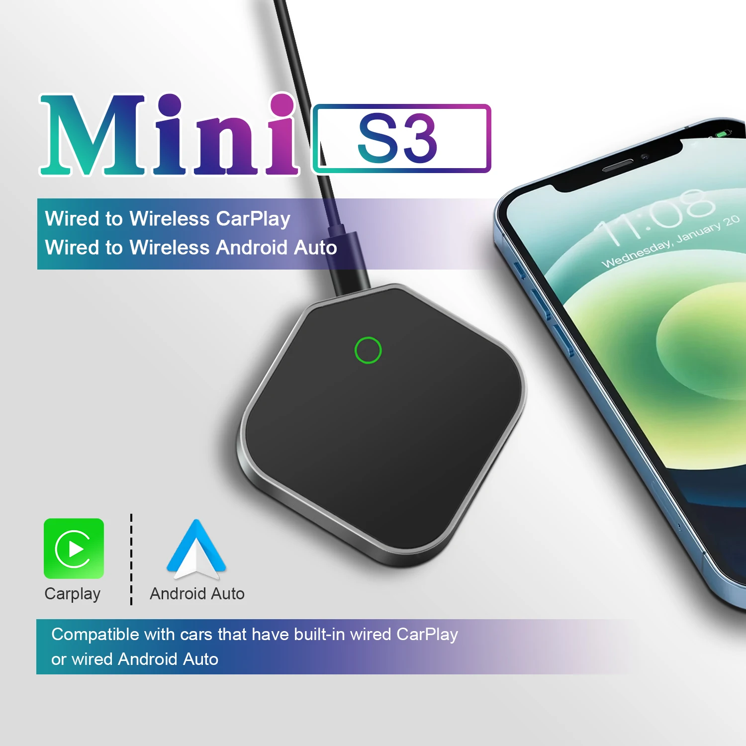 

XUDA Mini S3 Wireless Adapter Wireless CarPlay Android Auto For OEM Car Plug & Play WiFi Bluetooth Auto Connectio