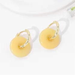Yellow Round Donuts Topaz Beads Gold Color Hoop Huggie Earrings Natural Stone Amazonites Earrings Women Vintage Earrings Jewelry