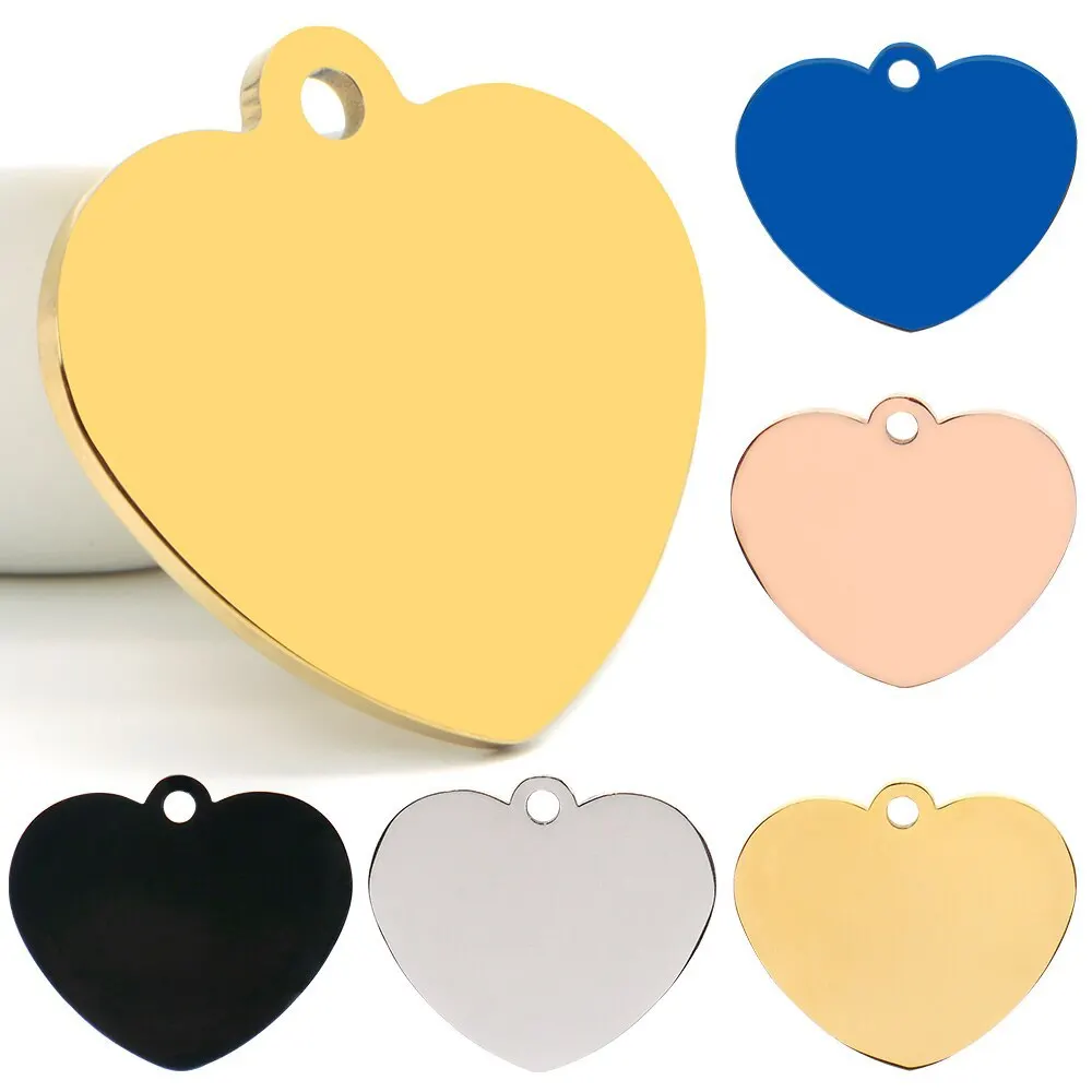 50pcs/Lot 25mm High Polished Stainless Steel Heart Pendant Blanks Diy Jewelry Heart Tags Laser Engravable Metal Heart Charms